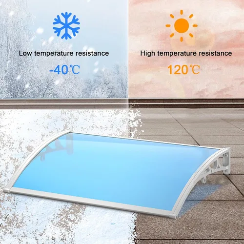 Vista 8 de Toldo azul moderno para ventana de patio, protección contra la lluvia y la nieve, refugio silencioso de policarbonato para jardín, porche, puerta