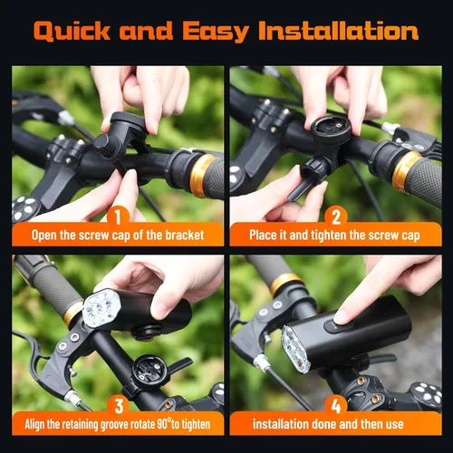 Vista 6 de Suruid - Luces brillantes para bicicleta de 2000 lúmenes, IPX 6 impermeables Recargable por USB, 6 LED, montaje ajustable, para todas las Negro