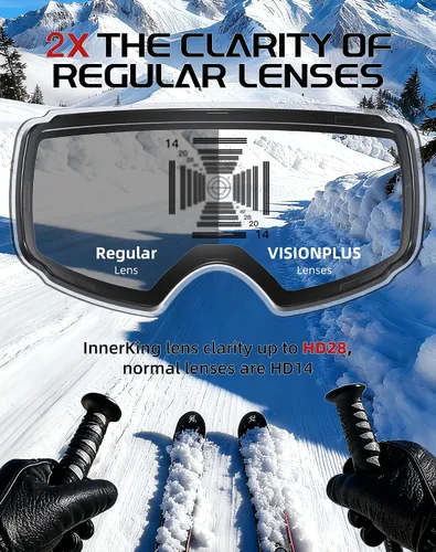 Vista 4 de Innerking Gafas de esquí intercambiables, gafas de nieve con lente magnética, gafas de snowboard antivaho OTG para mujeres, hombres, adultos