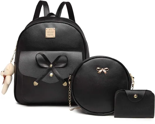 Vista 17 de MACCINELO Linda mochila de cuero para mujer, mochila pequeña con lazo para regalo de niñas, bolsa de hombro para mujer, 3