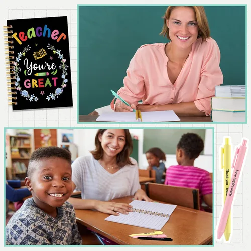 Vista 4 de Juego de 12 cuadernos para profesores y bolígrafo, regalo de agradecimiento para profesores, cuaderno motivacional, bolígrafo, lindo diario