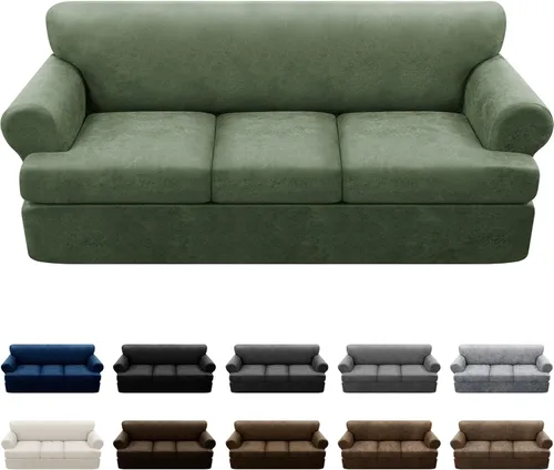 Vista 64 de Fundas para Sillón de 2 Piezas con Cojín en T, Fundas de Aspecto de Cuero para Sofá, Fundas para Sillas, Protector de Muebles Elástico, Funda