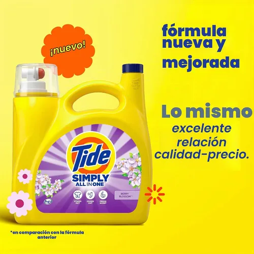 Vista 6 de Tide Simply All-In-One, detergente líquido para ropa sucia con aroma a flor de saúco, 89 cargas, 117 onzas líquidas