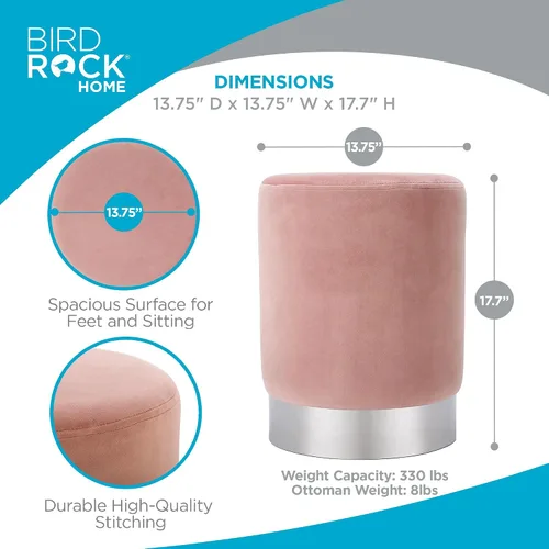Vista 3 de BIRDROCK HOME Otomana Redonda Reposapiés – Diseño Moderno Suave Acolchado – Ideal para Sala de Estar, Dormitorio – Reposapiés Compacto, Silla