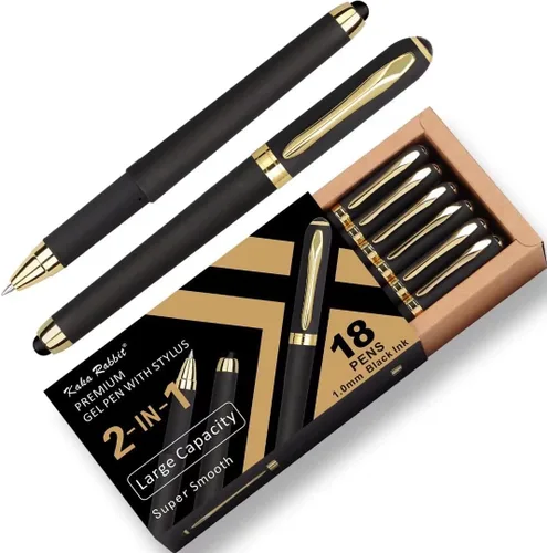 Vista 9 de Bolígrafo de tinta de gel, 18 unidades, punta extrafina de 0.015 in, lápiz capacitivo 2 en 1, tinta negra, escritura suave para oficina, negocios