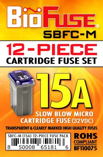 Vista 6 de 15A SBFC-M - Cartucho de micro cartucho de soplado lento de 12 piezas (MCASE, fusibles tipo FMM)