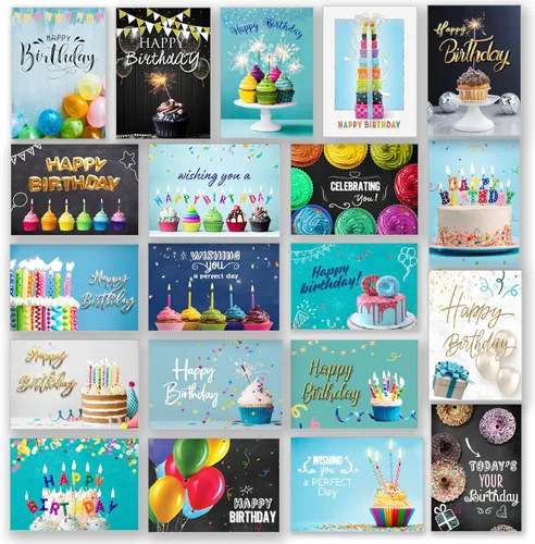 Vista 10 de 100 tarjetas de cumpleaños a granel con sobres, grandes 5 x 7, mensajes