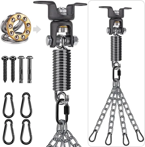 Vista 9 de BeneLabel Heavy Bag Ceiling Mount with Spring & Chains 360° Rotation Punching Bag Ceiling Hanger with Bearings Boxing Bags Holder Hardware with 2