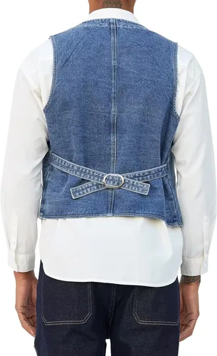Vista 4 de LONGBIDA Chaleco de mezclilla para hombre, casual, ajustado, sin mangas, para exteriores