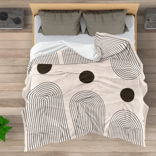Vista 5 de Manta moderna abstracta de color negro y beige, manta bohemia de franela de doble cara, adecuada para adultos y niños en el sofá, automóvil, siesta