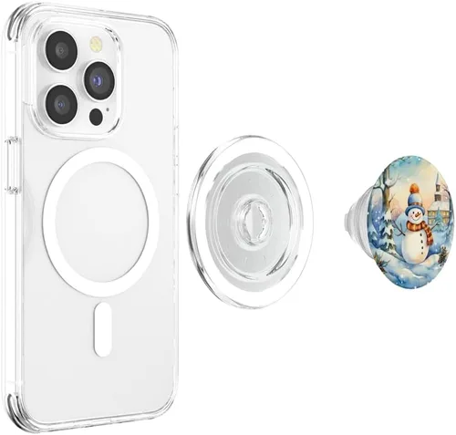 Vista 4 de Navidad muñeco de nieve nieve tema copo de nieve teléfono PopSockets MagSafe PopGrip para iPhone