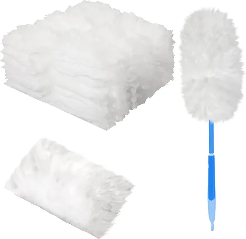 Vista 8 de Vesici 50 piezas de repuesto de plumero compatibles con Swiffer Dusters, repuesto desechable a granel grueso con 1 mango resistente para limpieza