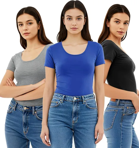 Vista 74 de Emmalise - Camiseta de manga corta para mujer, cuello redondo, estilo básico, pack de valor, tallas junior y grandes