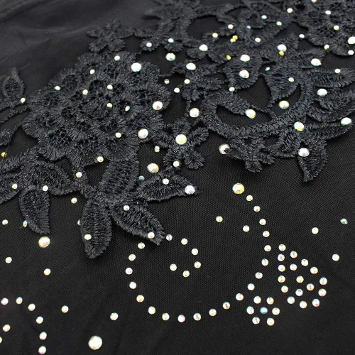 Vista 3 de Chal de una sola pieza para mujer, con apliques de encaje musulmán con diamantes de imitación