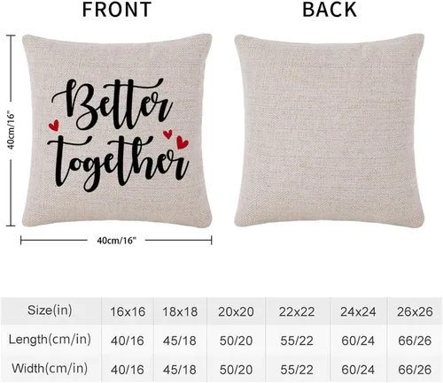 Vista 2 de Better Together - Fundas de almohada de 16 x 16 pulgadas, de lino y algodón, con citas románticas, funda de almohada, regalo del día de San Valentín