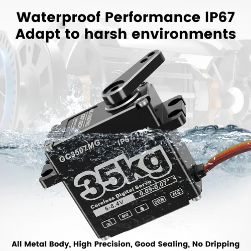 Vista 5 de GOTECK - Servo digital sin núcleo de 77.2 lbs, gran par de 8.4 V, engranaje de metal completo IP67, servo de dirección impermeable con servo bocina