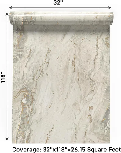Vista 34 de VaryPaper Papel tapiz de mármol brillante de 15.7''x78.7'', beige-gris-dorado, despegar y pegar, autoadhesivo, grueso, duradero, removible