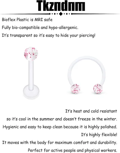 Vista 4 de Piercing de labios de plástico transparente/rosa/morado para cejas, sonriente industrial, joyería para cartílago, hélix, tragus daith, aretes