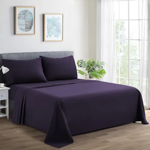 Vista 9 de Marina Decoration Juego de sábanas de 600 hilos de algodón percal de fibra larga ultra suave para todas las estaciones, 4 piezas con 2 fundas