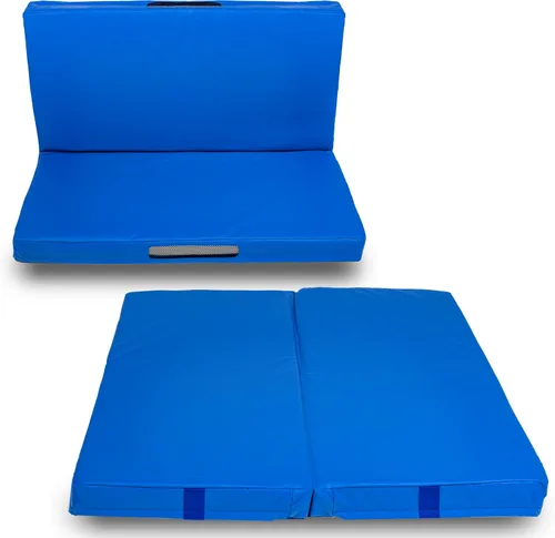 Vista 8 de Foamma Colchoneta de gimnasia – 4 pulgadas x 2 pies x 6 pies, almohadilla de aterrizaje plegable azul para niños y adultos, de alta densidad e