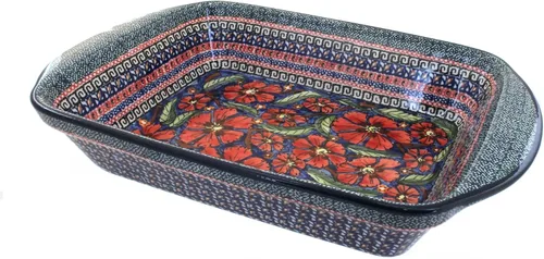 Vista 6 de Blue Rose Polish Pottery - Panadero rectangular grande con asas de tulipán azul, 11.5 x 9.25 pulgadas, único, apto para lavavajillas y duradero