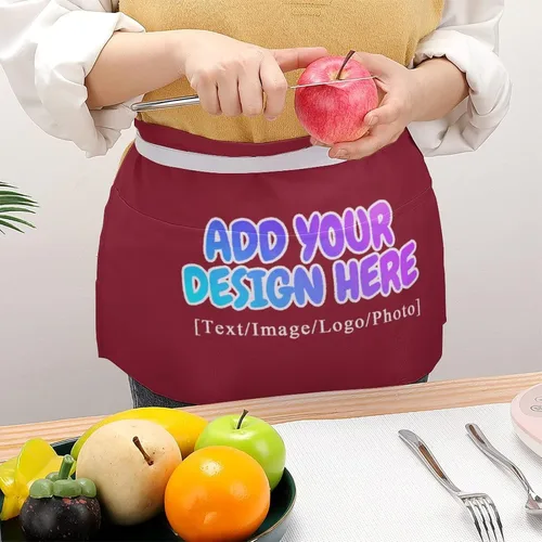 Vista 174 de AXKEUDO Delantal personalizado con bolsillos, delantales de cintura para camarera para cocinar en casa, restaurante, servir trabajo