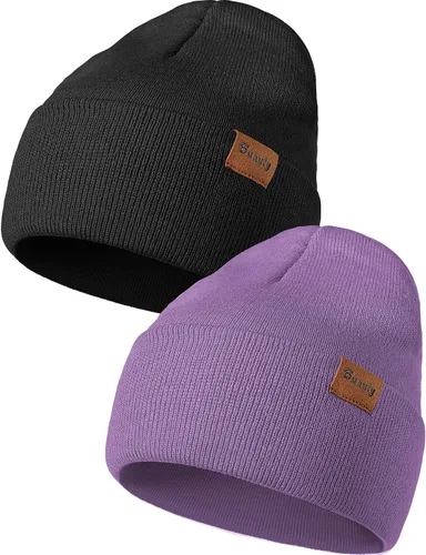 Vista 17 de Gorro de punto para hombre y mujer, gorro de invierno de punto, gorro de calavera, gorro de nieve a rayas, gorro térmico con puños 2p-negro+verde