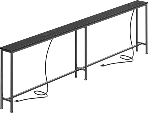 Vista 13 de SUPERJARE - Mesa de sofá de 79 pulgadas con 2 tomas de corriente y puertos USB-C, mesa consola estrecha de 5.9 pulgadas con almacenamiento, mesa