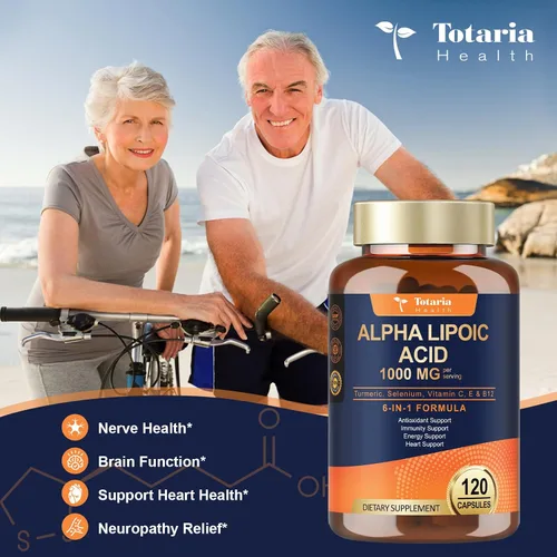 Vista 4 de Totaria Ácido alfa lipoico de 1000 mg – Suplemento de ALA antioxidante para neuropatía, apoyo a la salud nerviosa, desintoxicación hepática