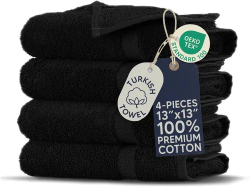 Vista 10 de Towel Bazaar Juego de toallas de 8 piezas, 100% algodón turco, color negro