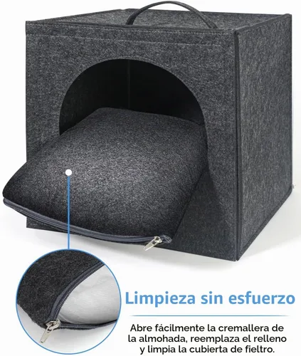 Vista 5 de Cat Cave - Escondite grande de casa de 13 pulgadas para gatos de interior, cama de fieltro con almohada en el interior, caja de cubo, cama cubierta