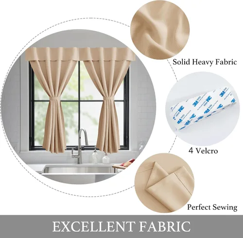 Vista 6 de NICETOWN Biscotti - Cortinas opacas para puerta francesa, color beige, 72 pulgadas de largo Cortina de ventana portátil de granja autoadhesiva
