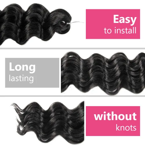 Vista 4 de Pelo de onda marina con trenzas de ganchillo, 6 pulgadas, 8 paquetes, trenzas rizadas suaves y profundas, extensiones de pelo sintético ondulado