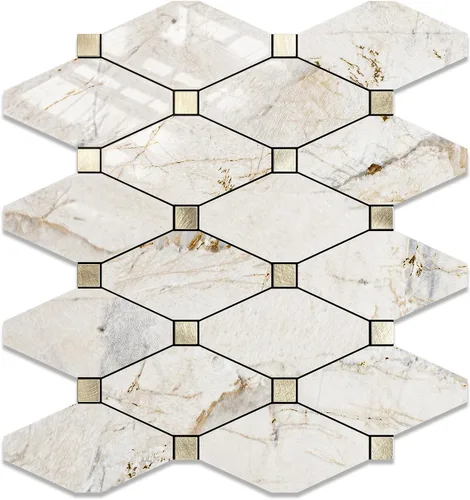 Vista 21 de STICKGOO 1 hoja de salpicaduras de pared para despegar y pegar, adhesivos de azulejos compuestos de aluminio Calacatta, salpicaduras autoadhesivas