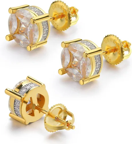 Vista 6 de DELECOE 2 pares de aretes de oro con tornillo para poste roscado de 0.032"/20 calibre, repuestos de aretes de plata de ley chapados en oro de 14
