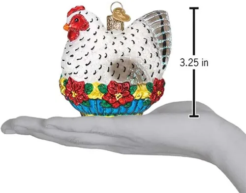 Vista 5 de Old World Christmas Adorno de cristal soplado de gallina francesa para árbol de Navidad, decoración navideña artesanal, colección de doce días