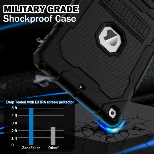 Vista 3 de ZoneFoker Funda para iPad de 9ª/8ª/7ª generación 2021/2020/2019 (10.2 pulgadas), Resistente de Servicio Pesado Grado Militar a Prueba de Golpes