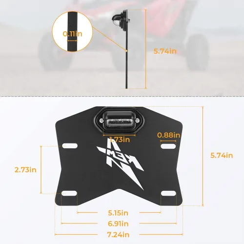 Vista 2 de KEMIMOTO - Soporte de placa de matrícula UTV con luz, kit universal de aluminio para placa de matrícula UTV compatible con Can-Am Maverick X3