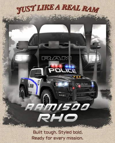 Vista 2 de First Ride On RAM 1500 RHO 24V - Coche de policía de 2 plazas para niños Negro