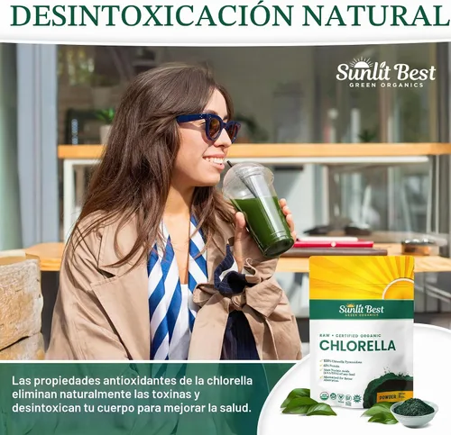 Vista 5 de Sunlit Best Polvo de Clorela Orgánica USDA, polvo de clorela de algas verdes, clorelas de pared celular rota, clorofila de proteína vegana cruda