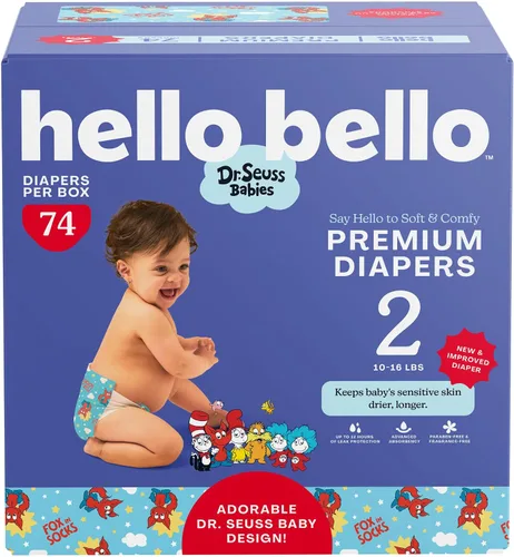 Vista 13 de Hello Bello Pañales Premium Talla 1, Diseños Balloon Buddies y Crosshatch Cuties, Caja Club de 82