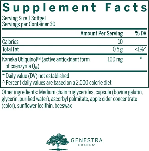 Vista 2 de Genestra Brands Ubiquinol 100mg Proporciona apoyo antioxidante 30 cápsulas