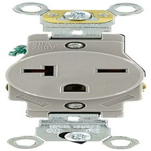 Vista 2 de Leviton 20 amperios, 250 voltios, grado industrial resistente, receptáculo único, hoja recta, autoconexión a tierra, 5461, marrón