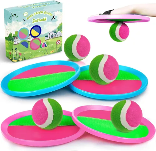 Vista 13 de Jalunth Juego de Atrapar Pelotas con Paletas de Lanzamiento - Juguetes de Playa Patio Trasero Juegos al Aire Libre Piscina Patio Trasero Objetivo