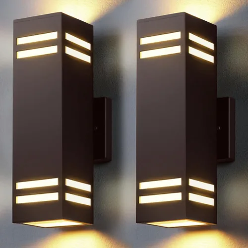Vista 15 de SHIMR Luces de pared para exteriores modernas al atardecer al amanecer, aplique exterior cuadrado negro mate con bombillas incluidas, iluminación