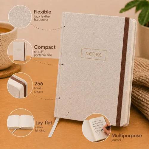 Vista 6 de WORLD TRAVELER Eccolo Medium Lined Journal Notebook, A5 Writing Journal, 256 Ruled Ivory Pages, Ribbon Bookmark