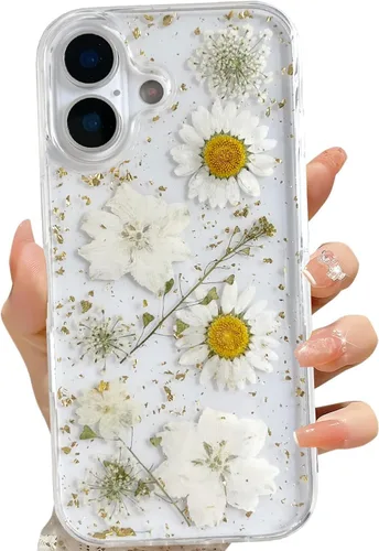Vista 44 de LSEEKA Funda transparente para iPhone 11 con diseño de flores prensadas reales, linda y brillante, patrón floral rosa, funda protectora delgada