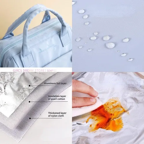 Vista 3 de RICHTRUE Lonchera Kawaii para Niñas, Bolsa de Almuerzo Aislada, Lindas Bolsas de Almuerzo para Mujeres, Lonchera Aislada para Niños (Azul-3 pines)