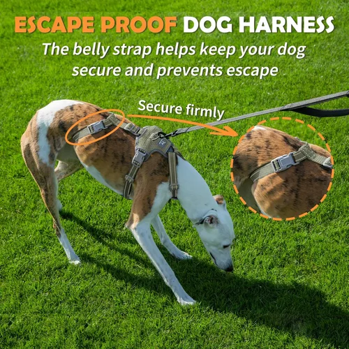 Vista 2 de Huntboo Arnés para perro a prueba de escapes, sin tirones, antideslizante, totalmente reflectante, diseño ajustable de 7 puntos para perros