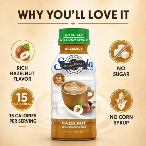 Vista 5 de Crema de café de avellana, botella de 8 onzas líquidas, sin azúcar, sin jarabe de maíz, crema líquida saborizada para café caliente o helado